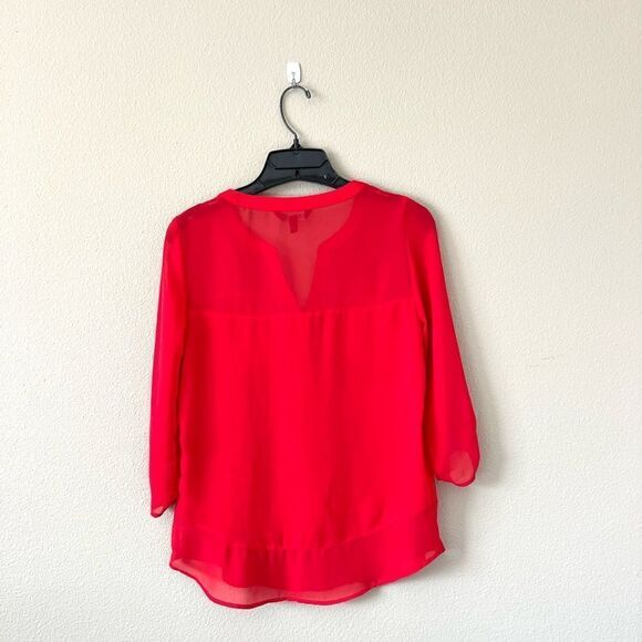 Express Bold Red Half Button Up Chiffon Blouse - Picture 4 of 6
